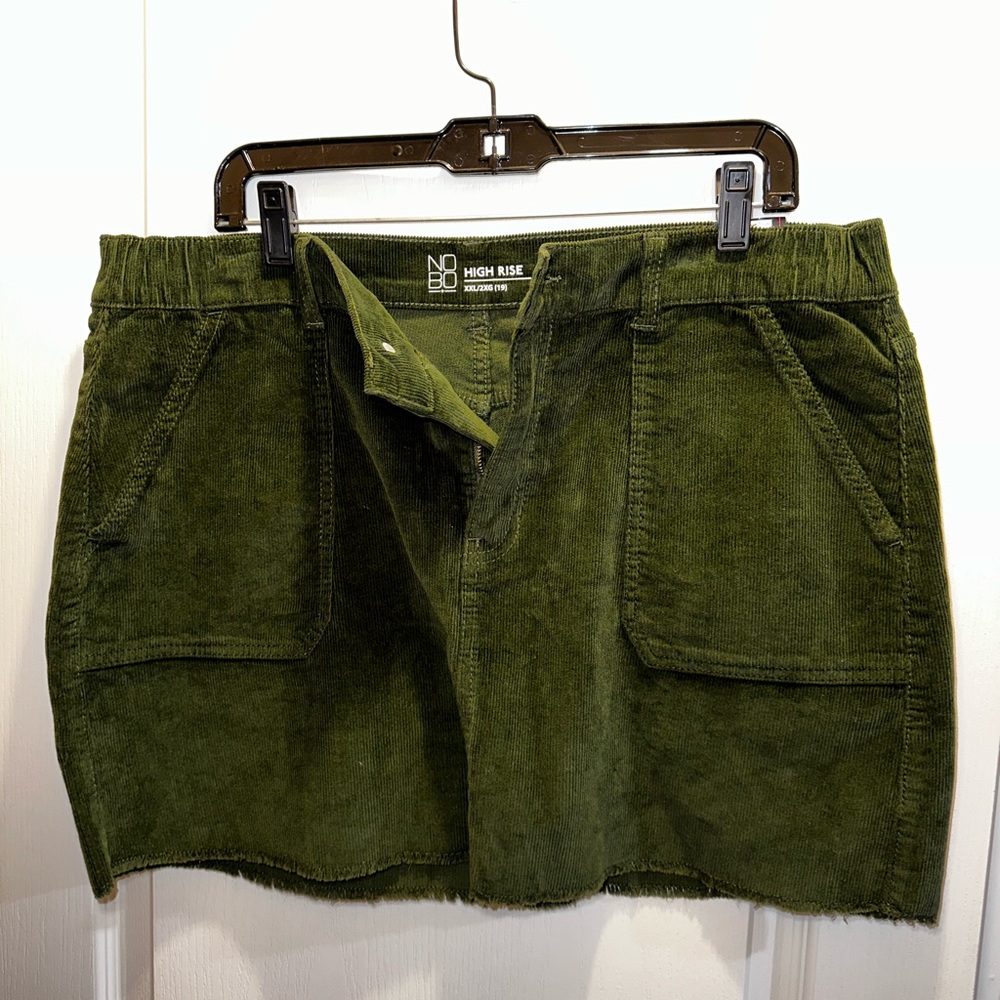 Green Corduroy High Rise Skirt